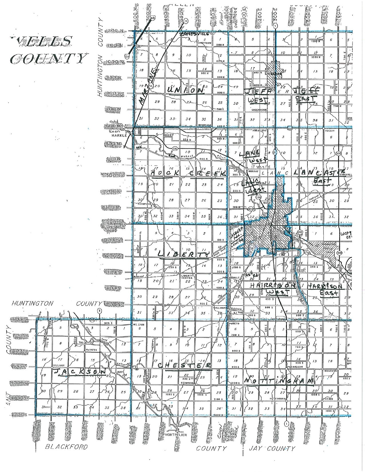 Wells County Indiana Township and Precinct Map